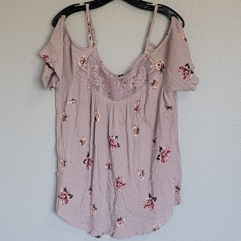 TORRID Lilac Purple Floral Crinkle Gauze Cold Shoulder Blouse/ 0 L/12